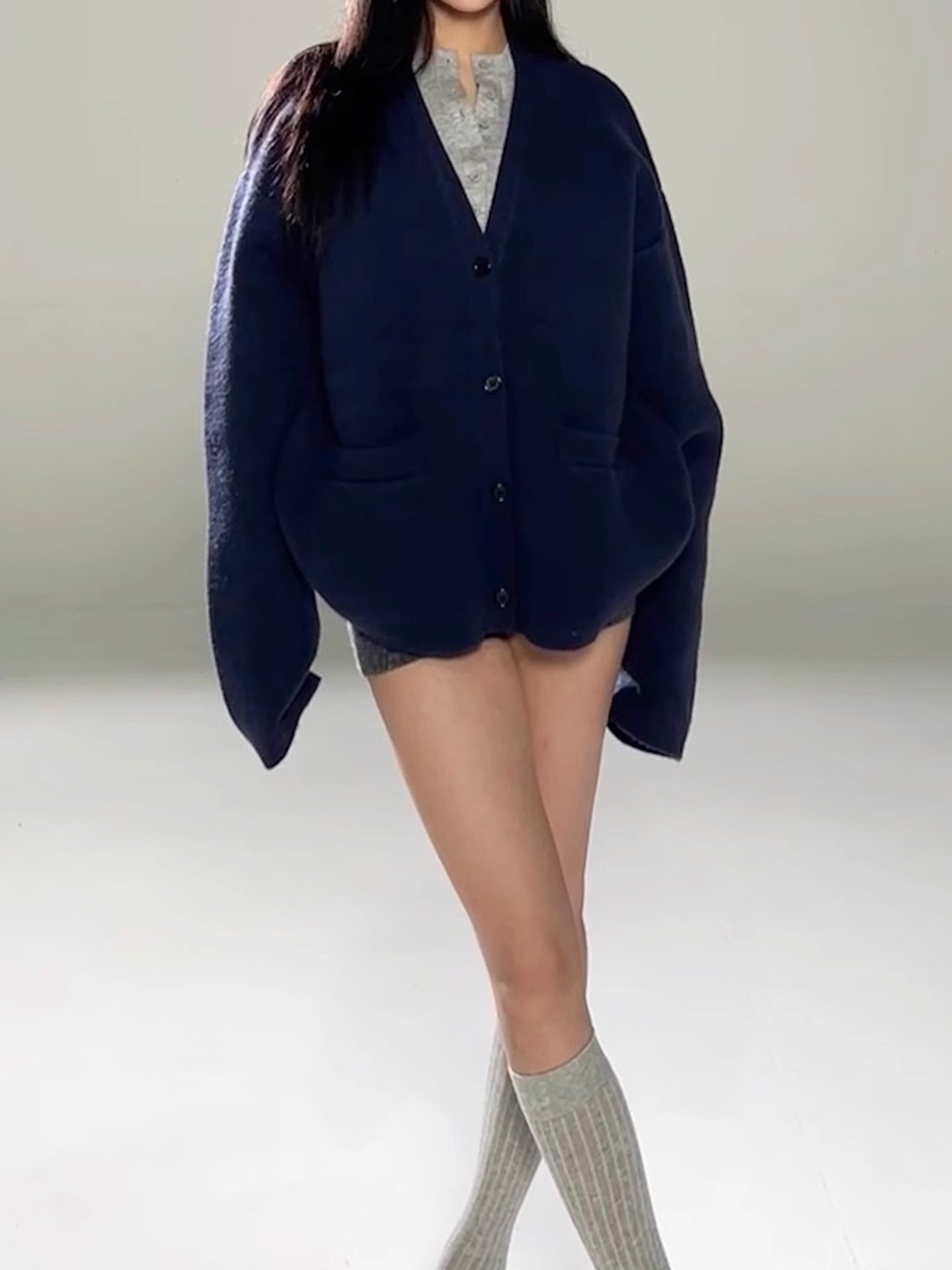 Thick Retro Chic Deep V-Neck Oversized Loose Knit Cardigan Sweater Coat Outerwear