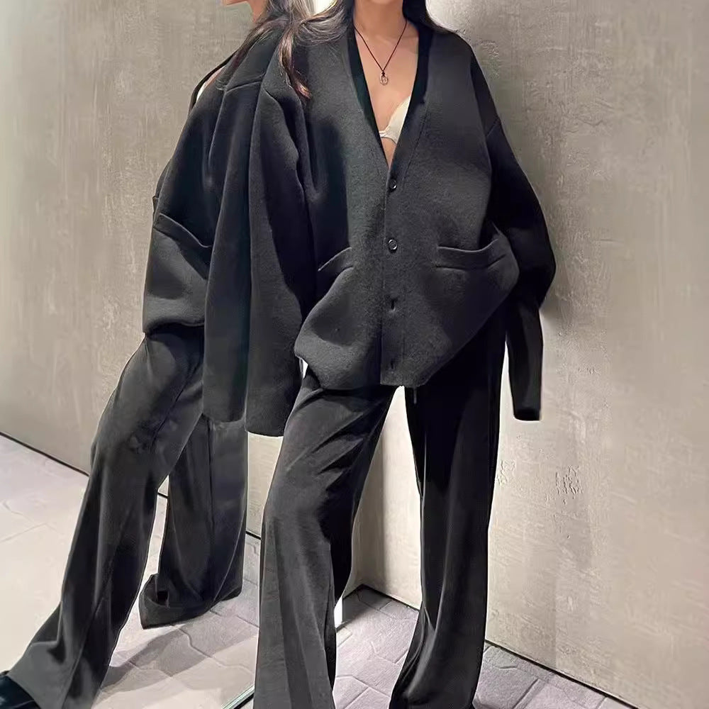 Thick Retro Chic Deep V-Neck Oversized Loose Knit Cardigan Sweater Coat Outerwear