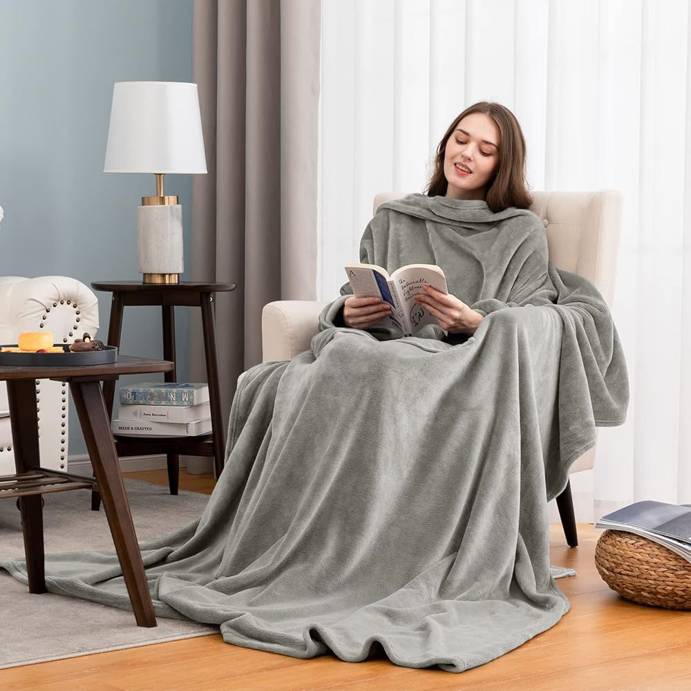 Classic Sherpa Hooded Blanket Warm Comfortable Wearable Cape Throw Soft Home TV Lounger Cloud Mink Fur