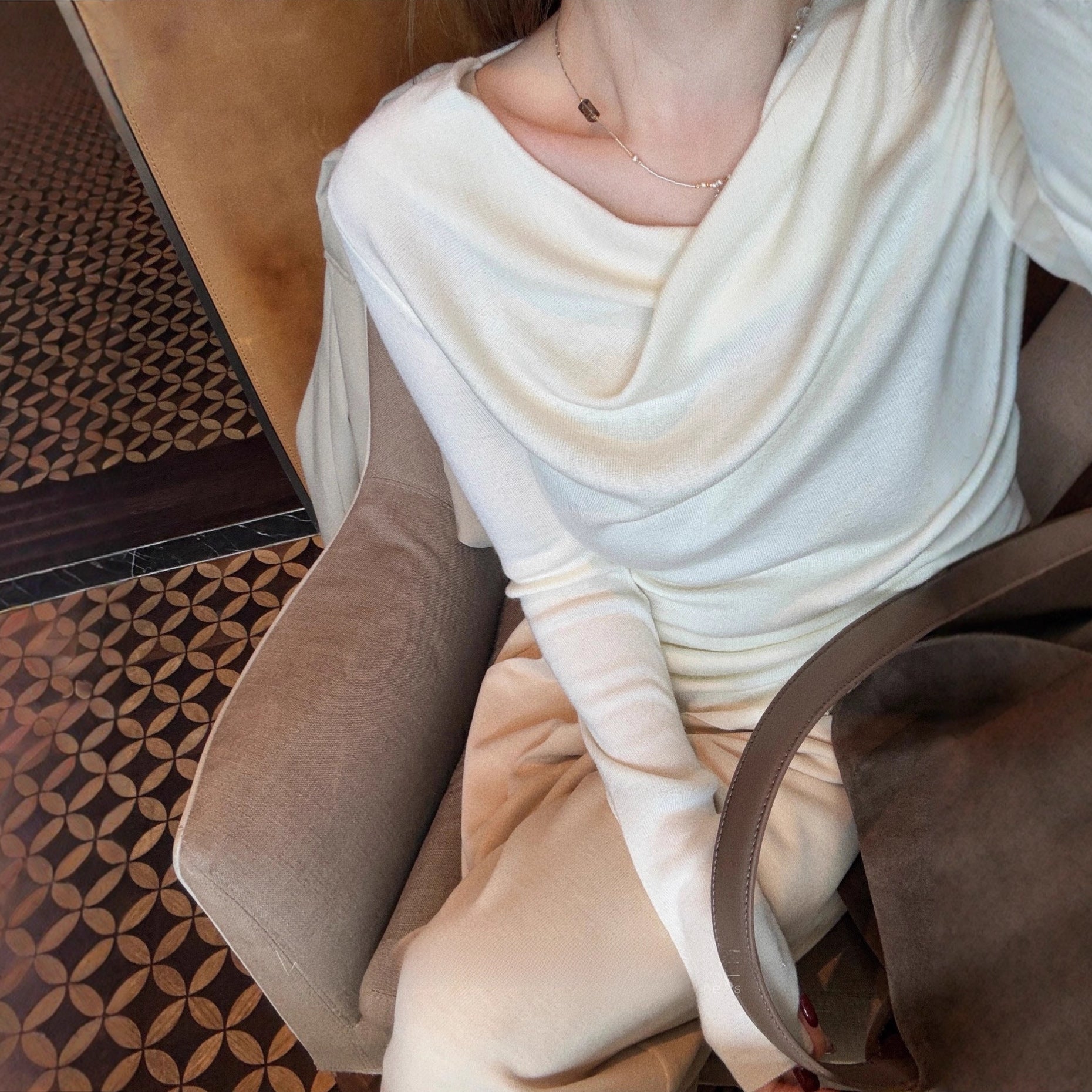 Fashion Sense Elastic Wool Off-Shoulder Top with Design Waistline, Slim Fit Inner Layer Shirt