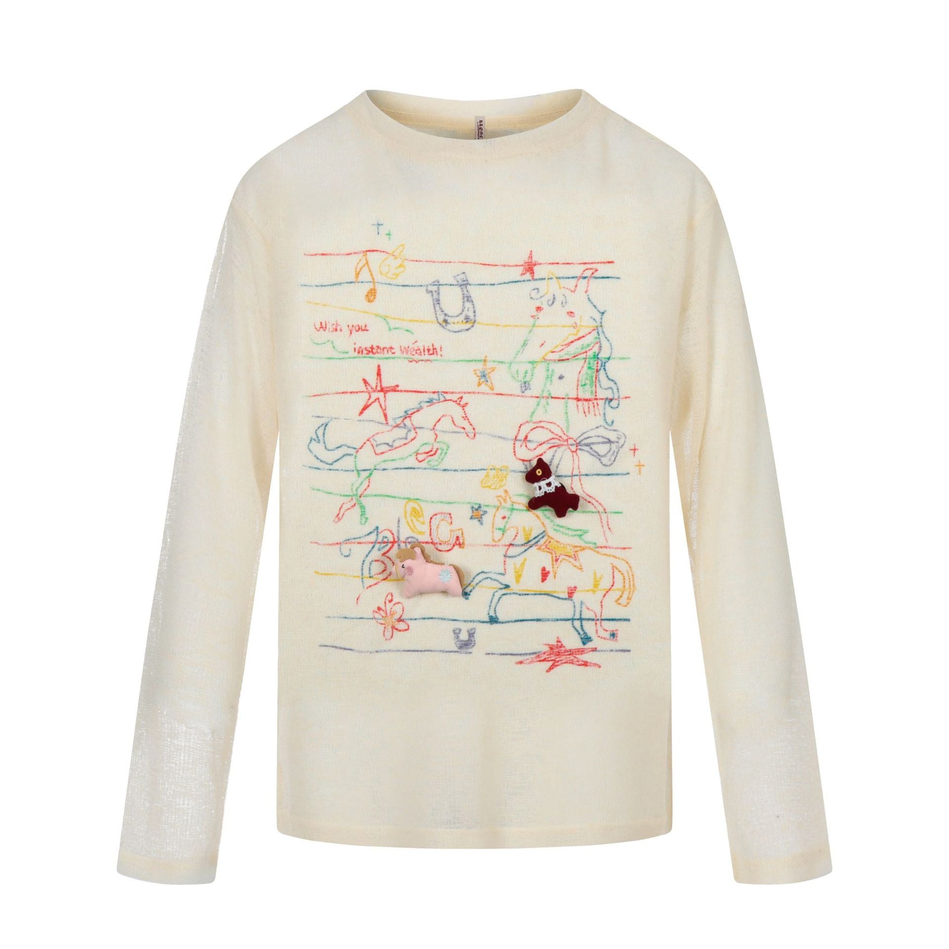 graffiti printed lightweight cover-up T-shirt breathable round neck loose sunscreen long sleeve