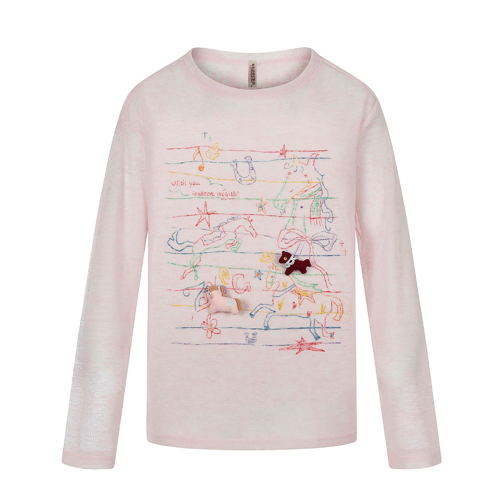 graffiti printed lightweight cover-up T-shirt breathable round neck loose sunscreen long sleeve