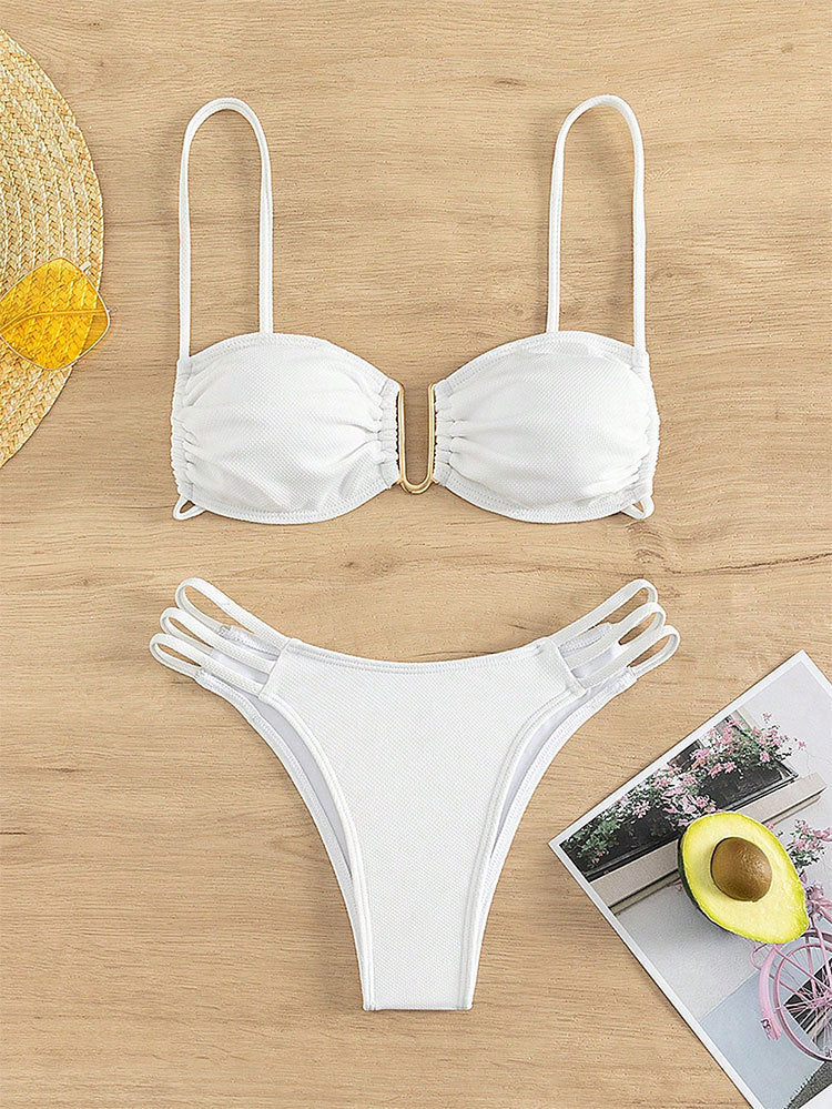 Solid Color Sexy Bikini Set, Three-Piece Beach Swimwear for Women