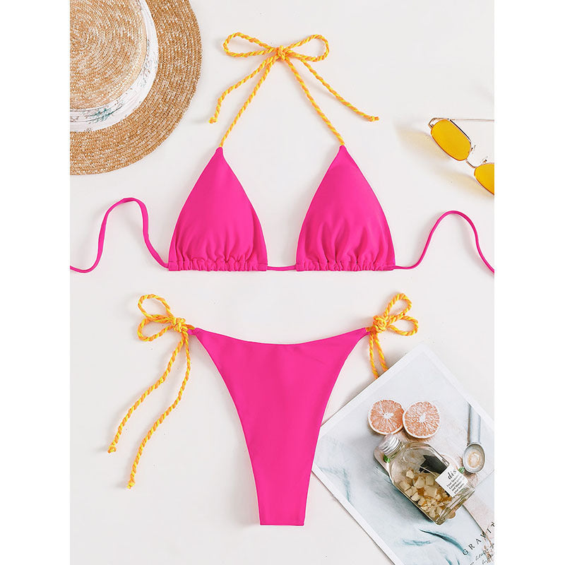 Sexy Color-blocked Tie-up Bikini Swimwear for Women