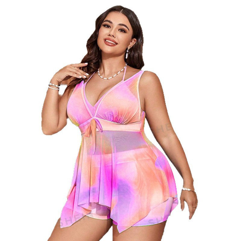 Printed One-Piece Swimsuit with Skirted Design for Women