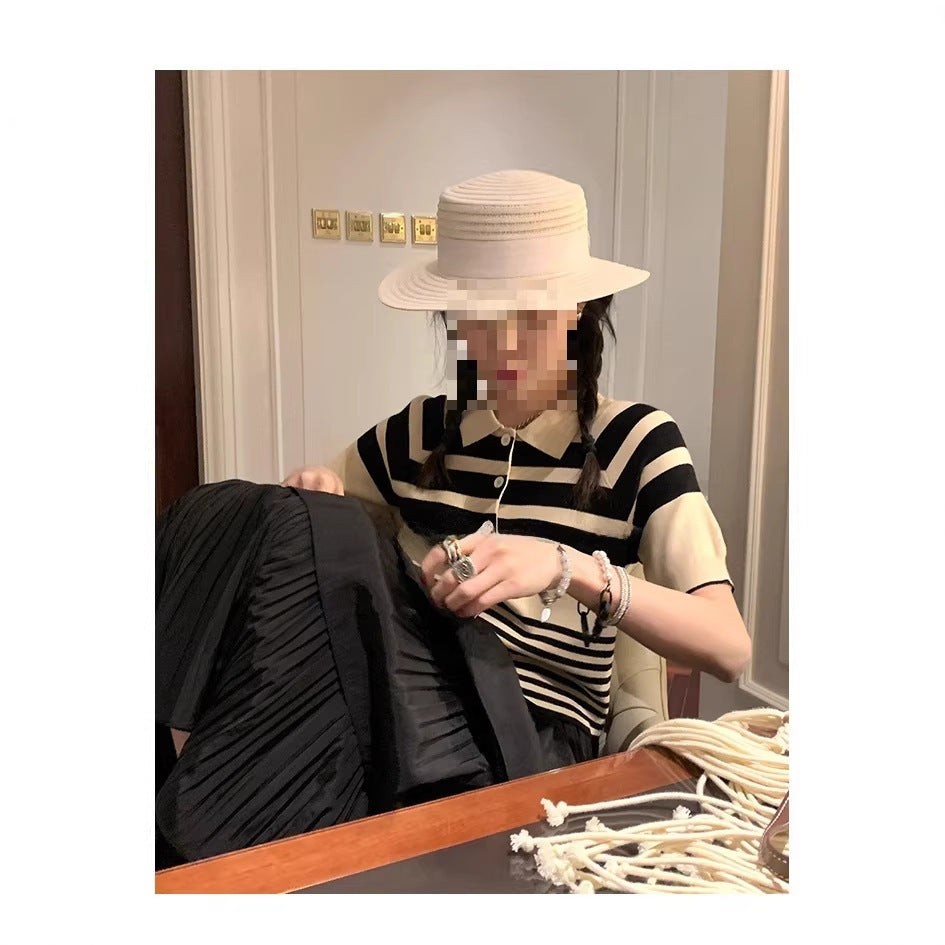 Mona Short Stripe Knit Top Short Sleeve Shirt Inner Wear Spring
