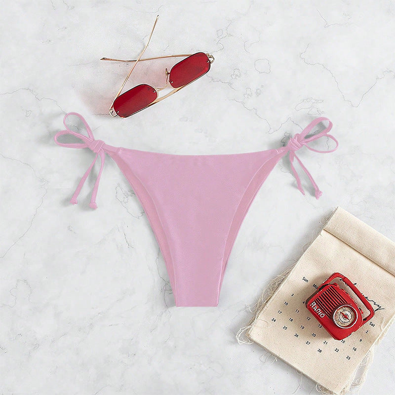 Solid Color Bikini Swimwear for Women with Tie-Strap String Bottoms, Beach Hot Spring Bathing Suit