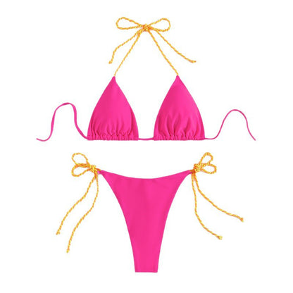 Sexy Color-blocked Tie-up Bikini Swimwear for Women