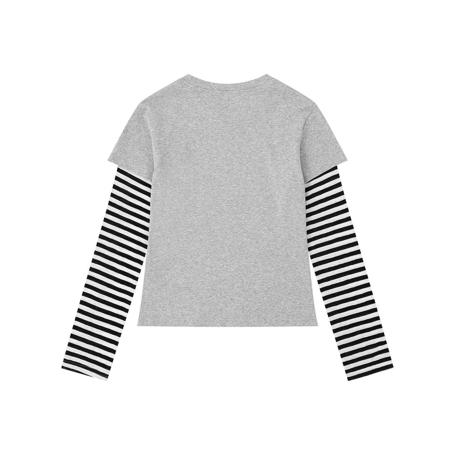 Heart False Two-Piece Long Sleeve Striped Sleeve Slim Fit Sweet Cool Style Top