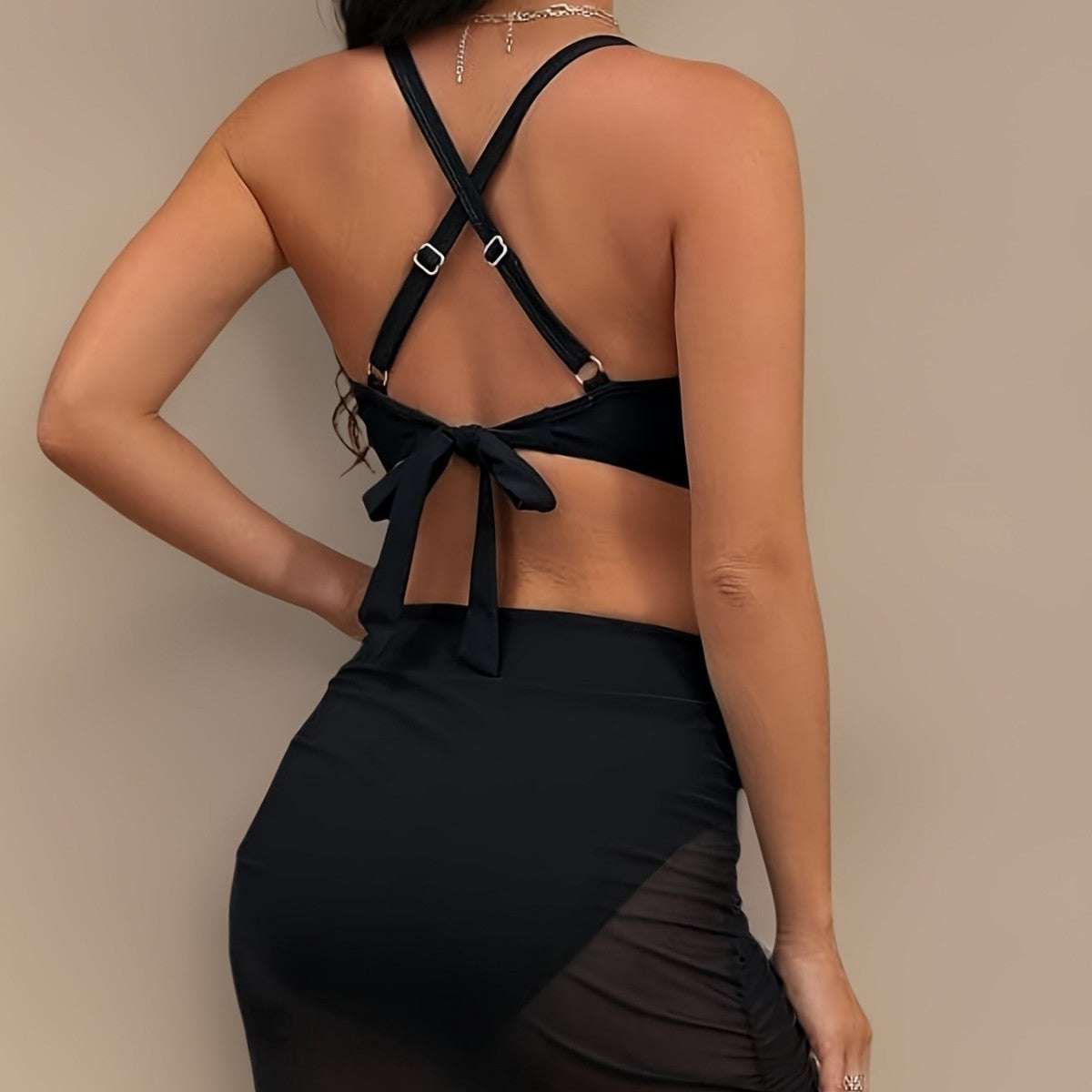 Back cross strap backless bikini swimsuit