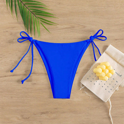 Solid Color Bikini Swimwear for Women with Tie-Strap String Bottoms, Beach Hot Spring Bathing Suit