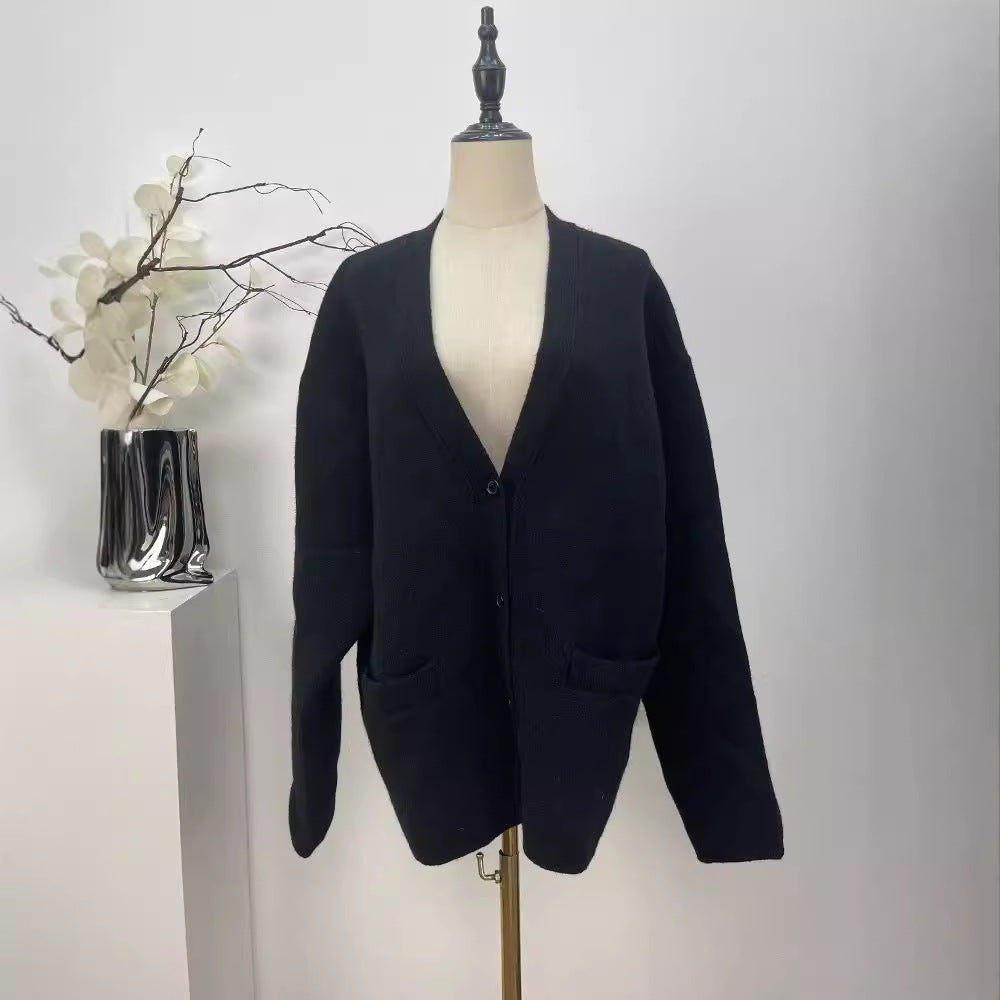 Thick Retro Chic Deep V-Neck Oversized Loose Knit Cardigan Sweater Coat Outerwear