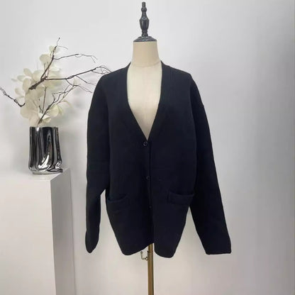 Thick Retro Chic Deep V-Neck Oversized Loose Knit Cardigan Sweater Coat Outerwear