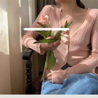 Cloud-like fine-spun superfine wool versatile cardigan/air-conditioning shirt long sleeve top