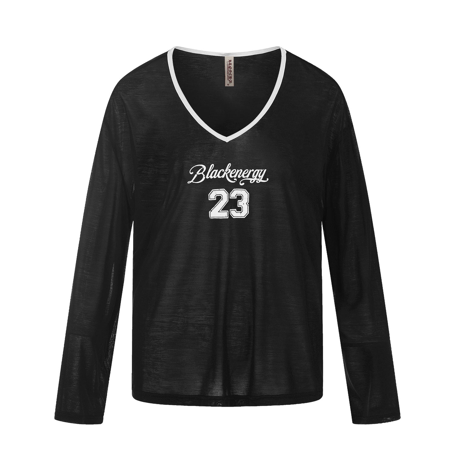 Color-Blocking V-Neck Digital Print Loose T-Shirt  Long Sleeve