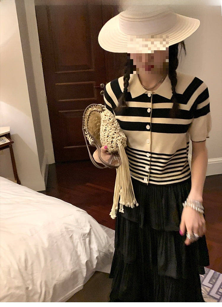 Mona Short Stripe Knit Top Short Sleeve Shirt Inner Wear Spring