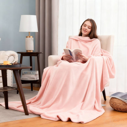 Classic Sherpa Hooded Blanket Warm Comfortable Wearable Cape Throw Soft Home TV Lounger Cloud Mink Fur