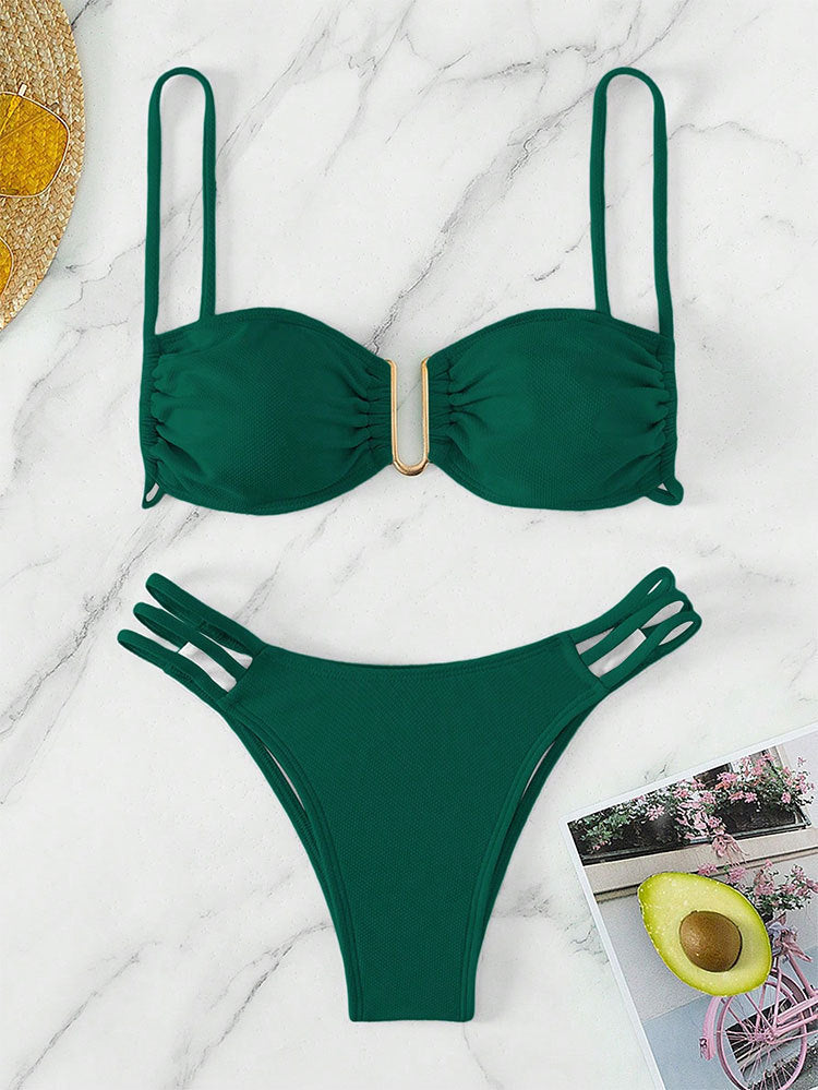 Solid Color Sexy Bikini Set, Three-Piece Beach Swimwear for Women