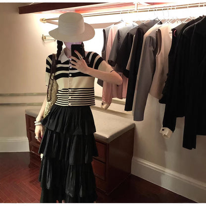 Mona Short Stripe Knit Top Short Sleeve Shirt Inner Wear Spring