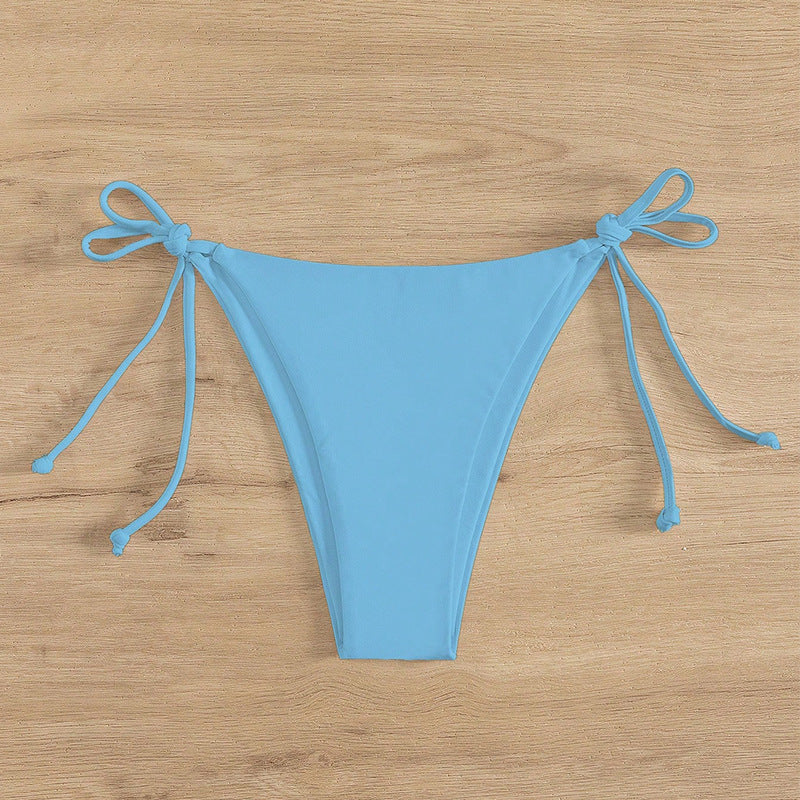 Solid Color Bikini Swimwear for Women with Tie-Strap String Bottoms, Beach Hot Spring Bathing Suit