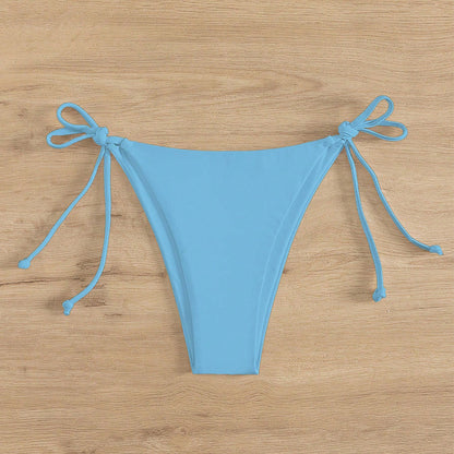 Solid Color Bikini Swimwear for Women with Tie-Strap String Bottoms, Beach Hot Spring Bathing Suit