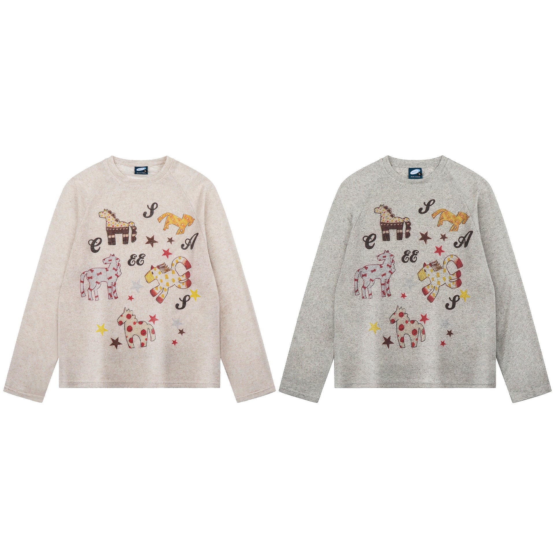 horse print loose top for women lightweight long-sleeve shirt
