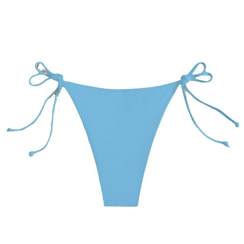 Solid Color Bikini Swimwear for Women with Tie-Strap String Bottoms, Beach Hot Spring Bathing Suit