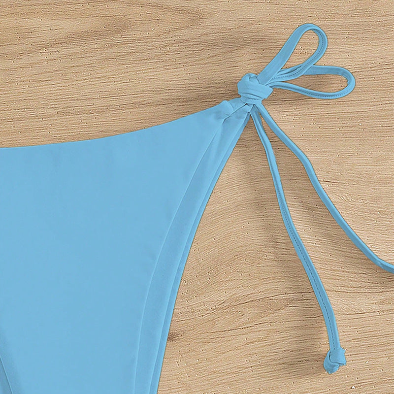 Solid Color Bikini Swimwear for Women with Tie-Strap String Bottoms, Beach Hot Spring Bathing Suit