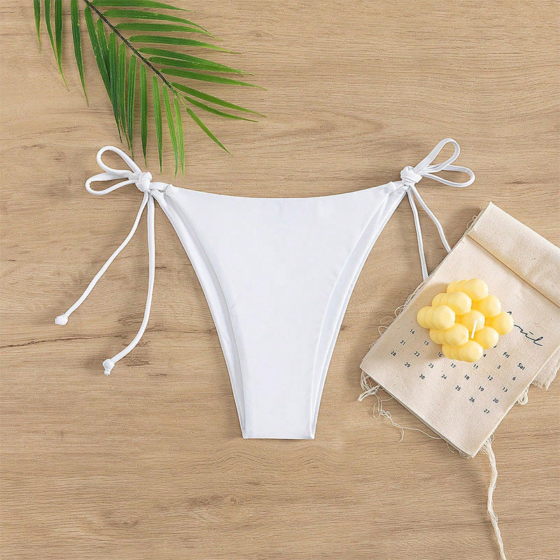 Solid Color Bikini Swimwear for Women with Tie-Strap String Bottoms, Beach Hot Spring Bathing Suit