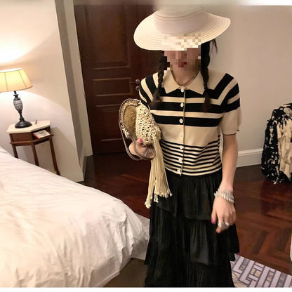 Mona Short Stripe Knit Top Short Sleeve Shirt Inner Wear Spring