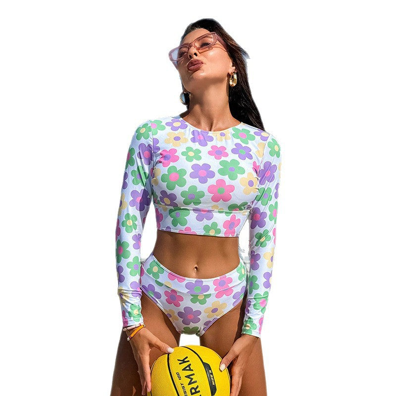 Long Sleeve Bikini Two-Piece Swimwear for Women Beach Hot Spring Swimwear