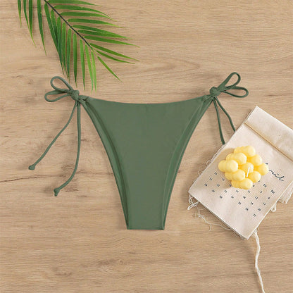 Solid Color Bikini Swimwear for Women with Tie-Strap String Bottoms, Beach Hot Spring Bathing Suit