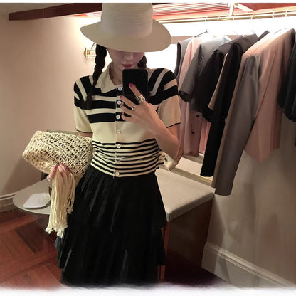 Mona Short Stripe Knit Top Short Sleeve Shirt Inner Wear Spring