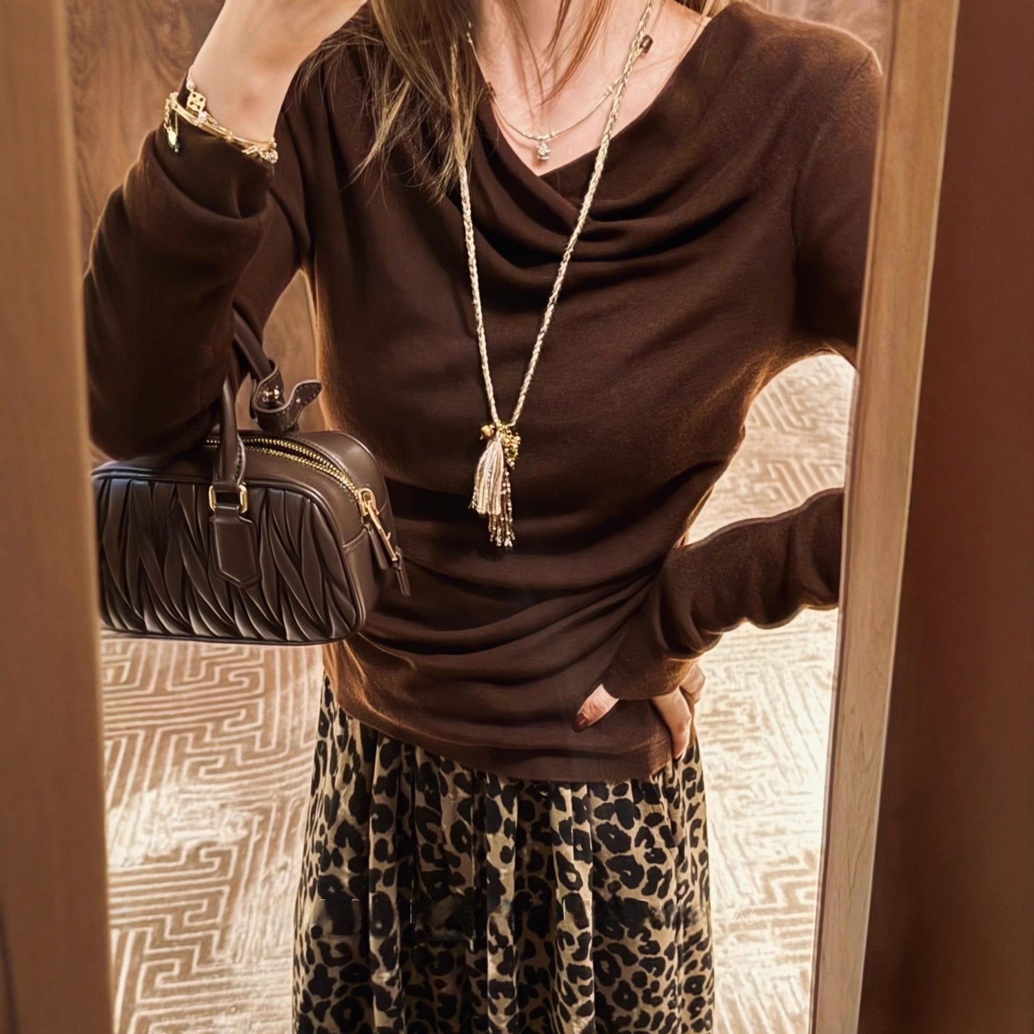 Fashion Sense Elastic Wool Off-Shoulder Top with Design Waistline, Slim Fit Inner Layer Shirt