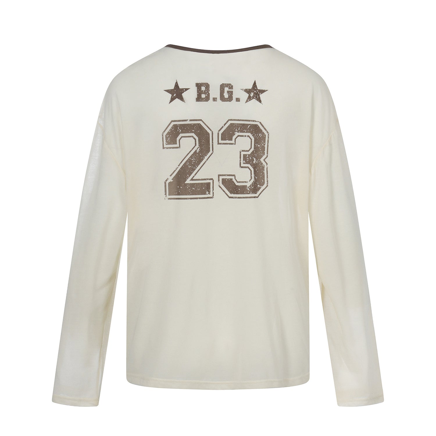 Color-Blocking V-Neck Digital Print Loose T-Shirt  Long Sleeve