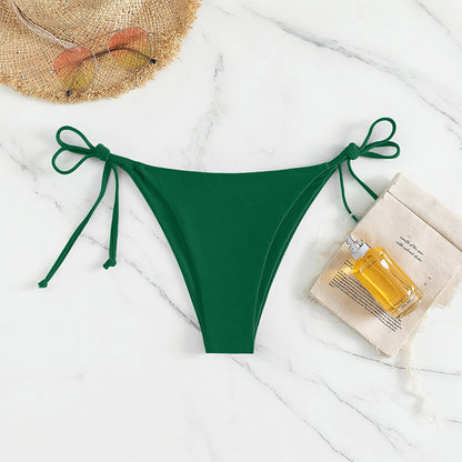Solid Color Bikini Swimwear for Women with Tie-Strap String Bottoms, Beach Hot Spring Bathing Suit