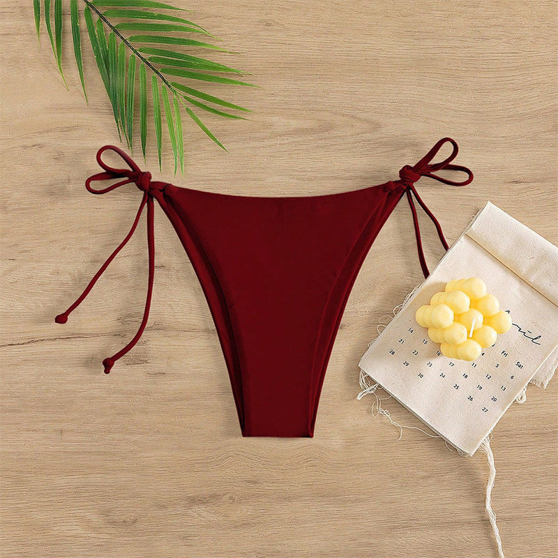 Solid Color Bikini Swimwear for Women with Tie-Strap String Bottoms, Beach Hot Spring Bathing Suit
