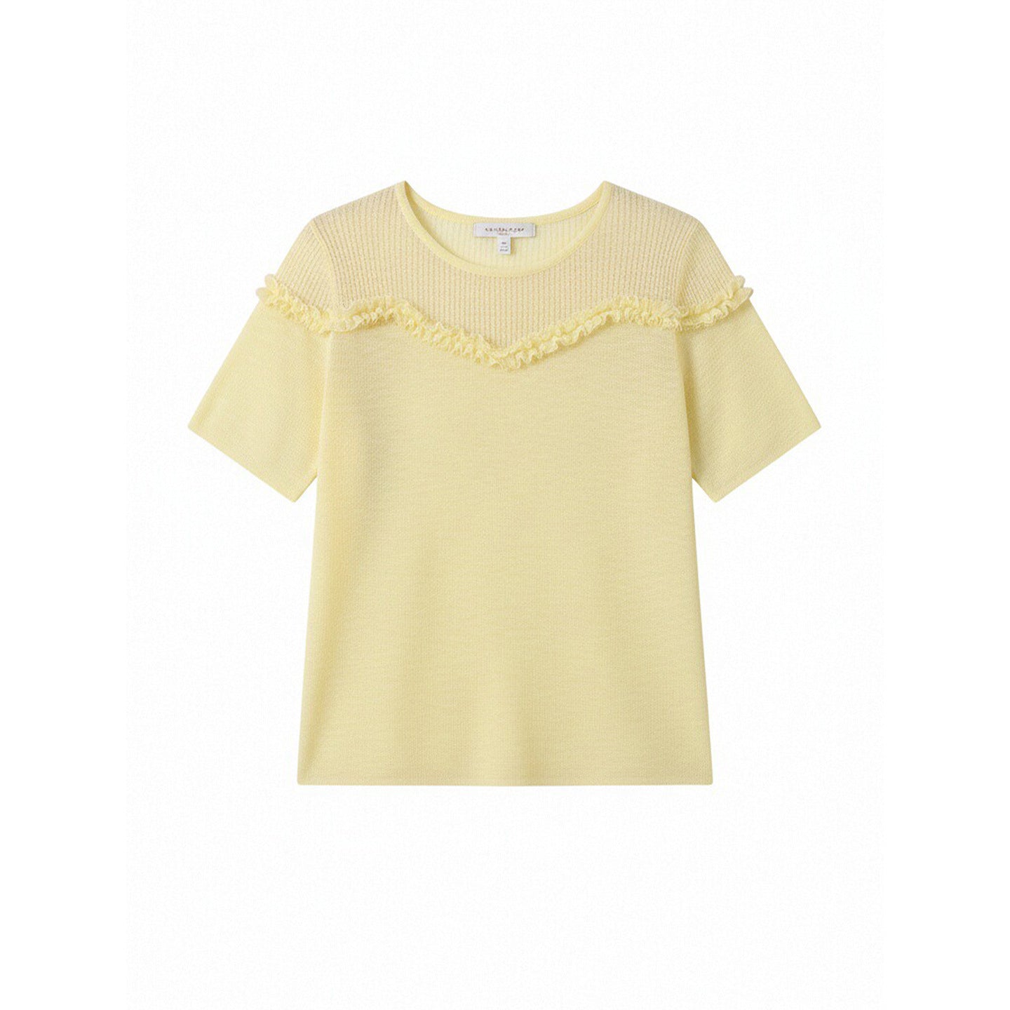 SweetTop Round Neck with Lace Trim Solid Color Versatile Short Sleeve Knitwear for Women