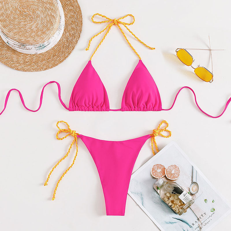 Sexy Color-blocked Tie-up Bikini Swimwear for Women