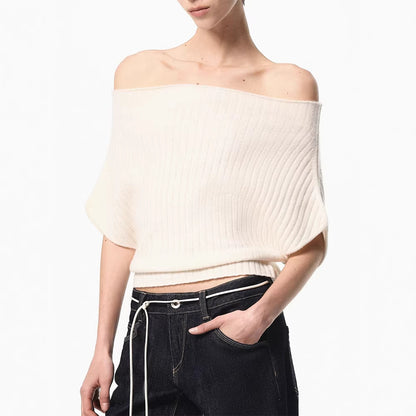 Smart Feel Pure Desire Multi-Way Wear Ribbed Knit Short Sleeve Minimalist Casual Loose Top for Women