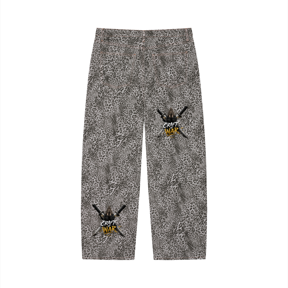Unisex Vintage Wash Leopard Wide Leg Jeans